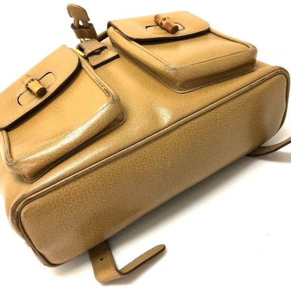 GUCCI Bamboo Leather Backpack Bag Beige - Picture 9 of 11